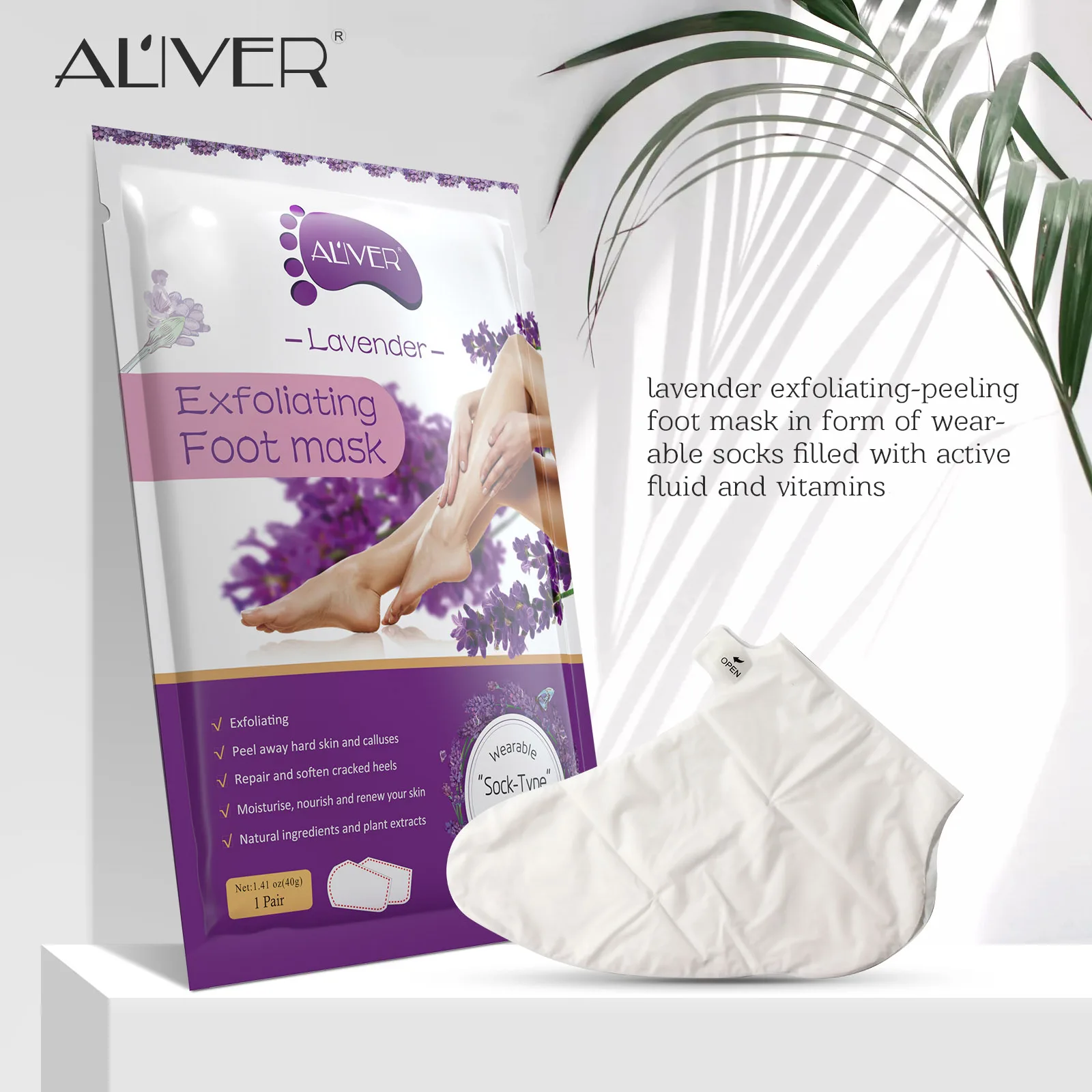 

Lavender Exfoliating Foot Mask Peel Away Hard Skin Calluses Repair & Soften Cracked Heels Moisturise Nourish and Renew Feet Skin