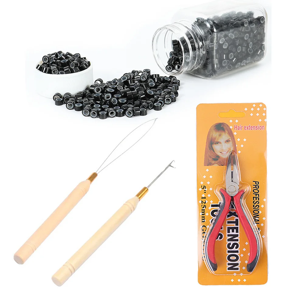 Alicates para quitar extensiones de cabello, gancho para tirar, 500 Uds., Micro anillos de silicona, dispositivo de cuentas, kits de herramientas para herramientas de peinado, accesorio