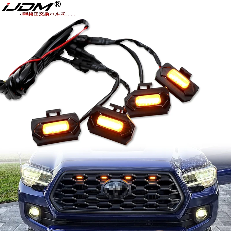 

4pc Amber LED Front Grill Lighting For Toyota Tacoma TRD/Off-Road Grille Warning Daylights DRL Daytime Running Lamp 2020-2022