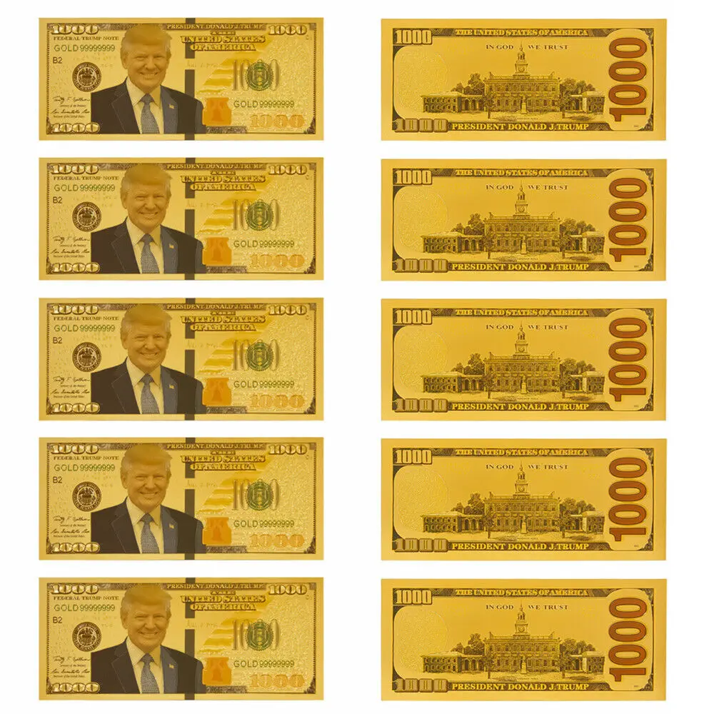 

wholesale 5000pcs high quality President Donald Trump Colorized $1000 Dollar Bill Gold Foil Banknote US commemorative bills 2024