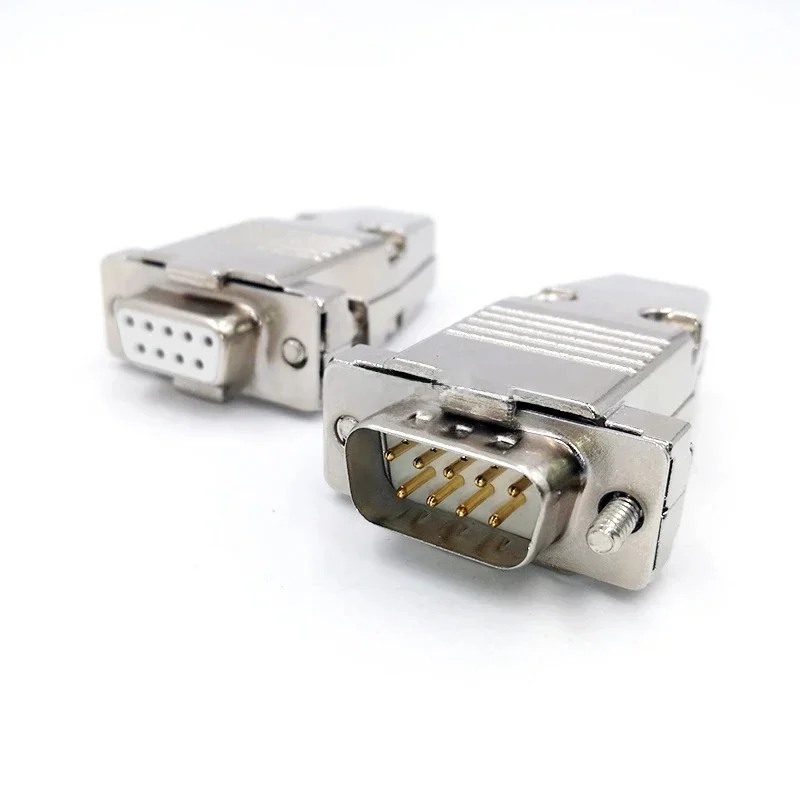 DB9 VGA Wtyczka kabla danych metalowa obudowa pozłacana mosiężna gniazdo portu 9pin RS232 żeński męski adapter — zdjęcie 2