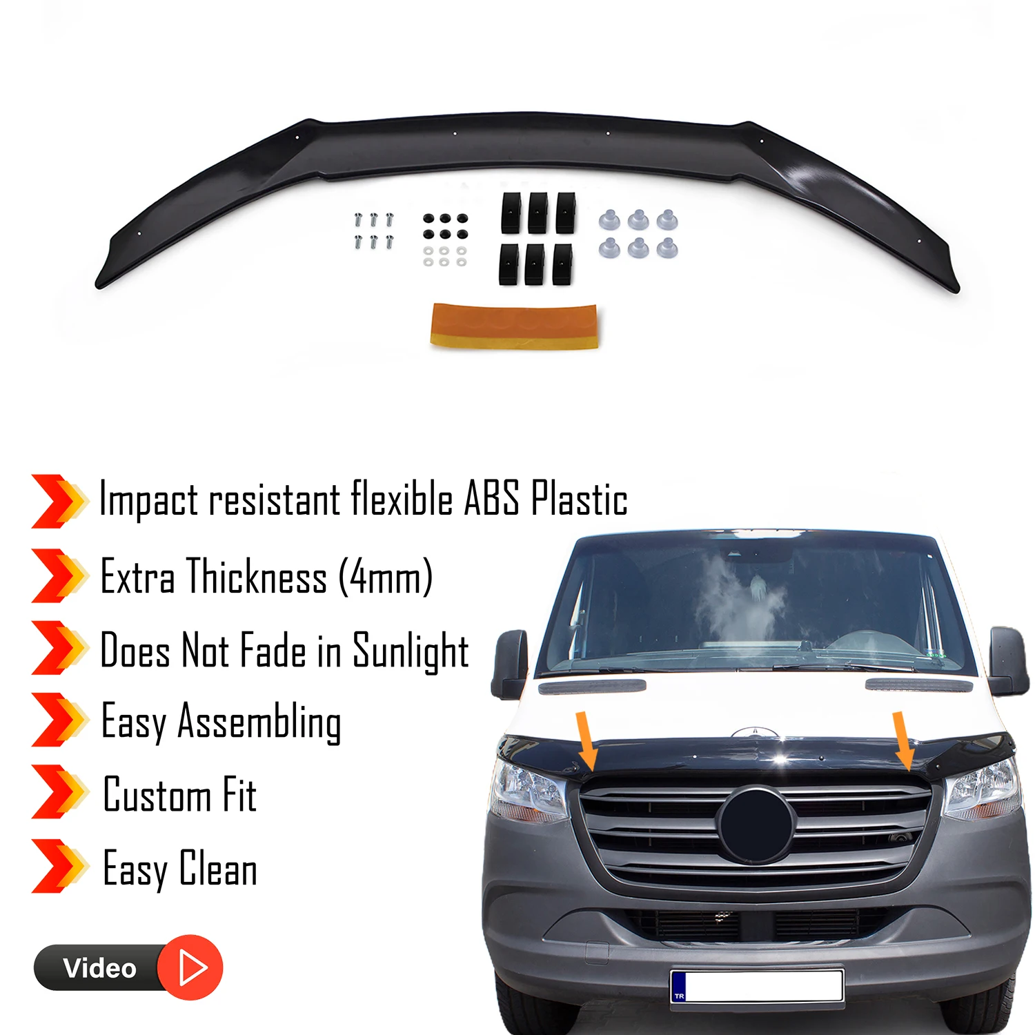 Hood Deflector Guard for Mercedes Sprinter W907 (2019+) Bug Shield Bonnet Protector / 4 mm thickness and ultra-durable material