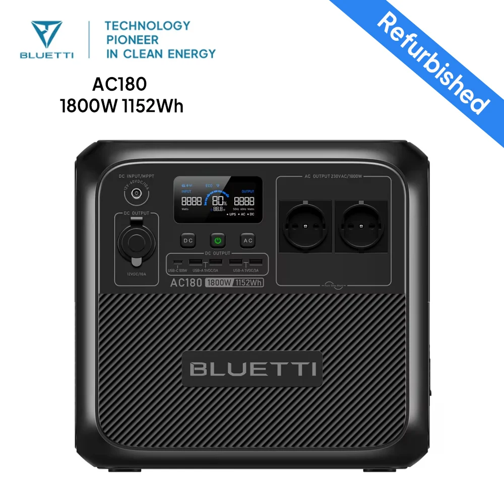 【Ricondizionato】 Spina UE BLUETTI Centrale elettrica portatile AC180 1152Wh LiFePO4 Batteria di backup Presa CA da 1800 W. per il campeggio fuori rete