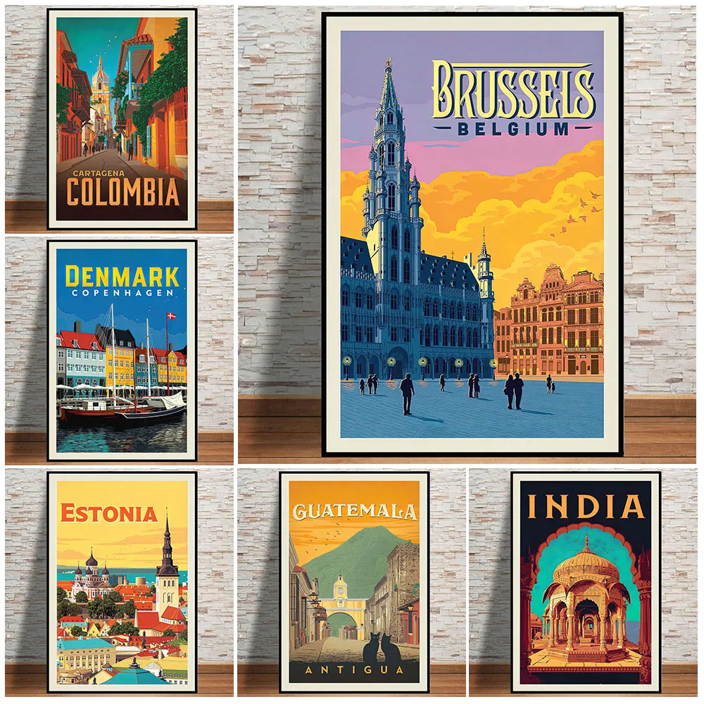 

Brussels Grand-Place,Copenhagen,Estonia,Ivory Coast,Countries Of The World Travel Scenery Poster Print City Landscape Wall Art