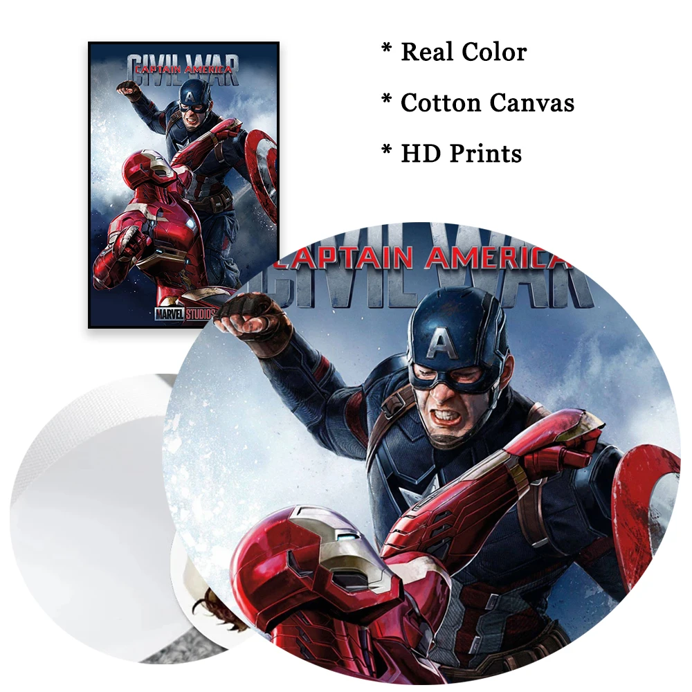 ديزني الكلاسيكية الفيلم المشارك كابتن أمريكا الحرب الأهلية يطبع قماش اللوحة خارقة فيلم قماش اللوحة ديكور غرفة نوم #5