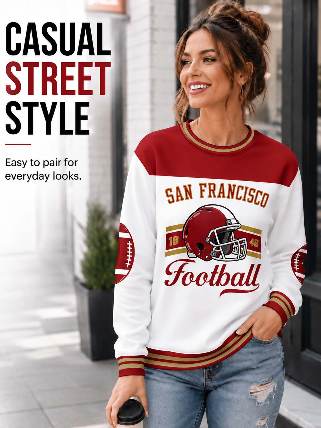 Personalized San Francisco City Sweatshirt, Custom Women Football Hoodie with Name Number Logo, Football Mom Crewneck Sweatshirt