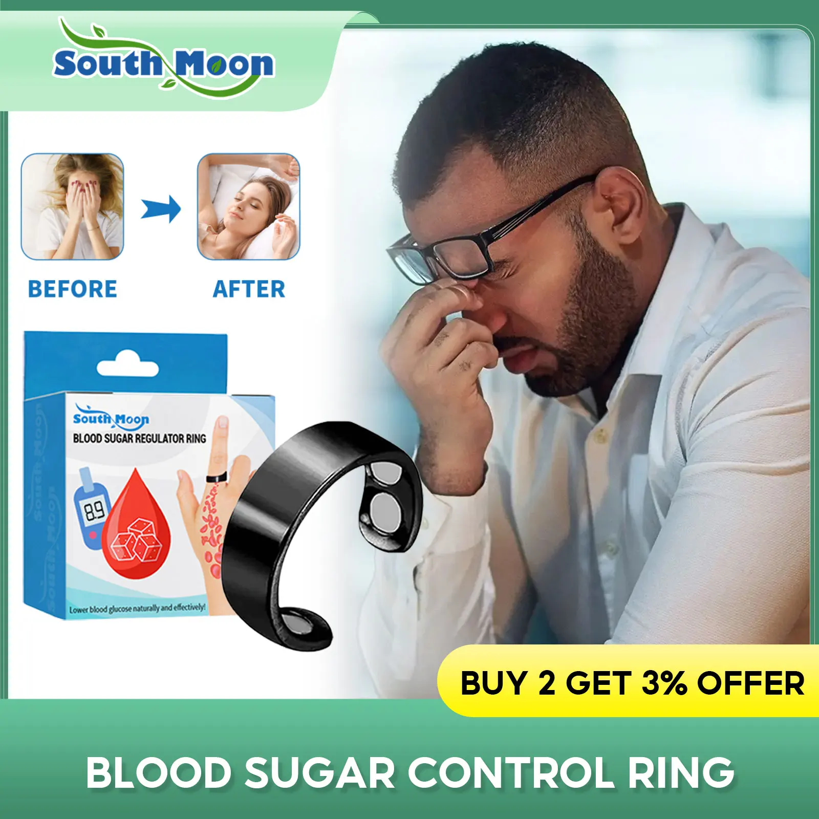 Blood Sugar Control Ring Treat Diabetes Improve Sleep Blurred Vision Stabilize Blood Glucose Magnetic Therapy Hyperglycemia Ring