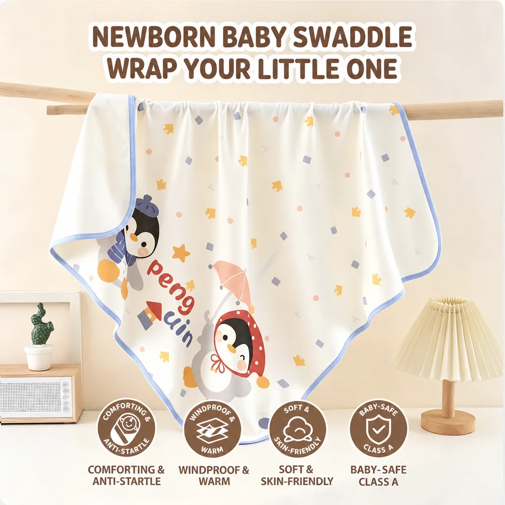 90x90cm Baby Cotton Swaddle Blanket Soft Lightweight Receiving Wrap Cartoon Print Newborn Nursery Stroller Cover Bath Towel