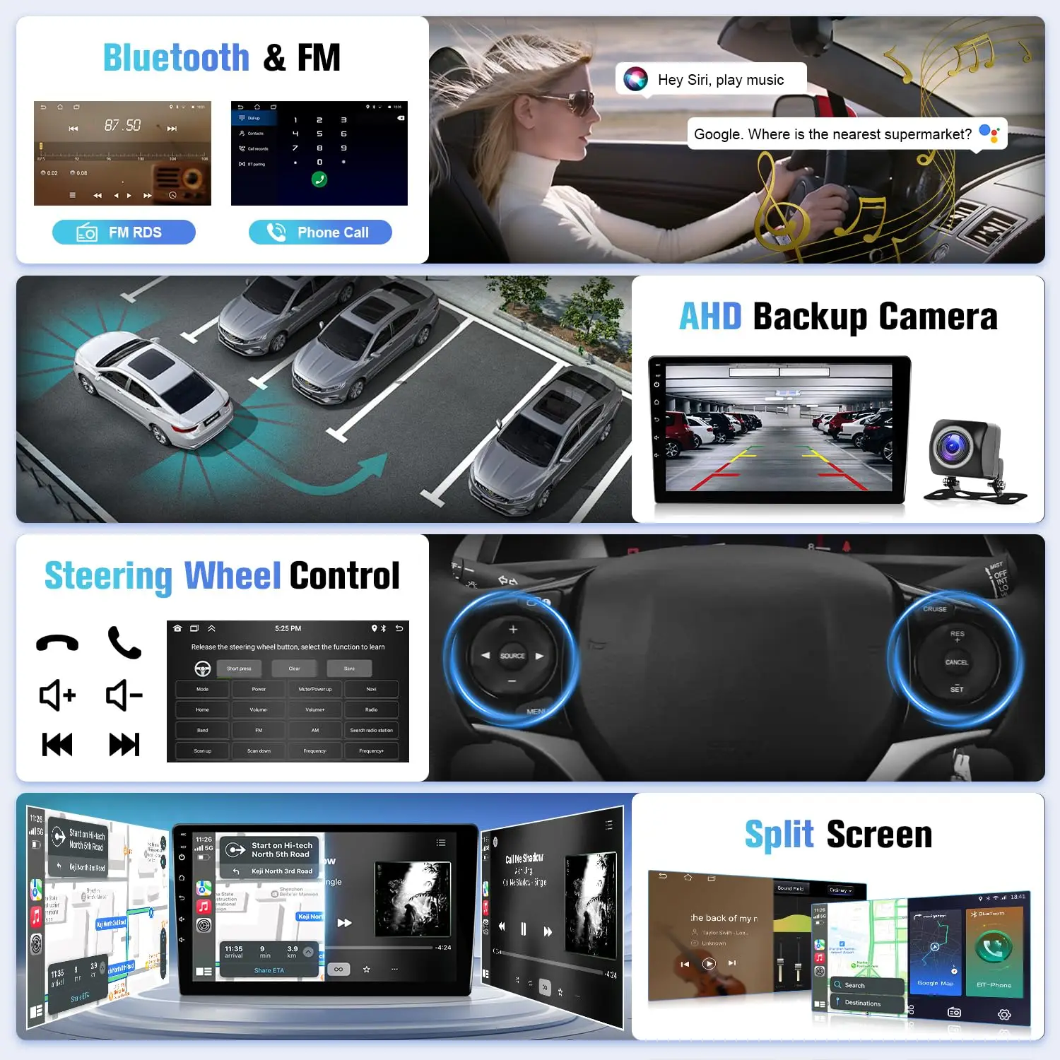 شاشة لمس 9 بوصة Ford Focus 2012 2013 2014 2015 2016 2017 2018 راديو مع Carplay لاسلكي، Android Auto، Bluetooth GPS، WiFi、F