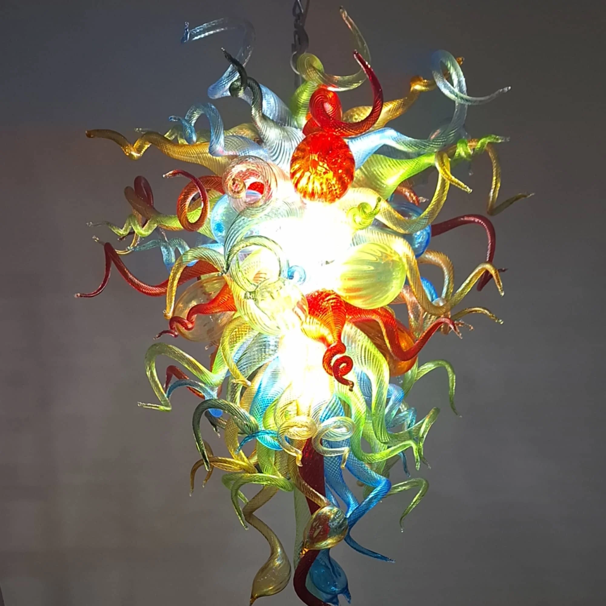 LONGREE Handmade Murano Blown Glass Chandelier Multi Colors Chihuly Style Art Decor Chandelier Light Fixtures for Home