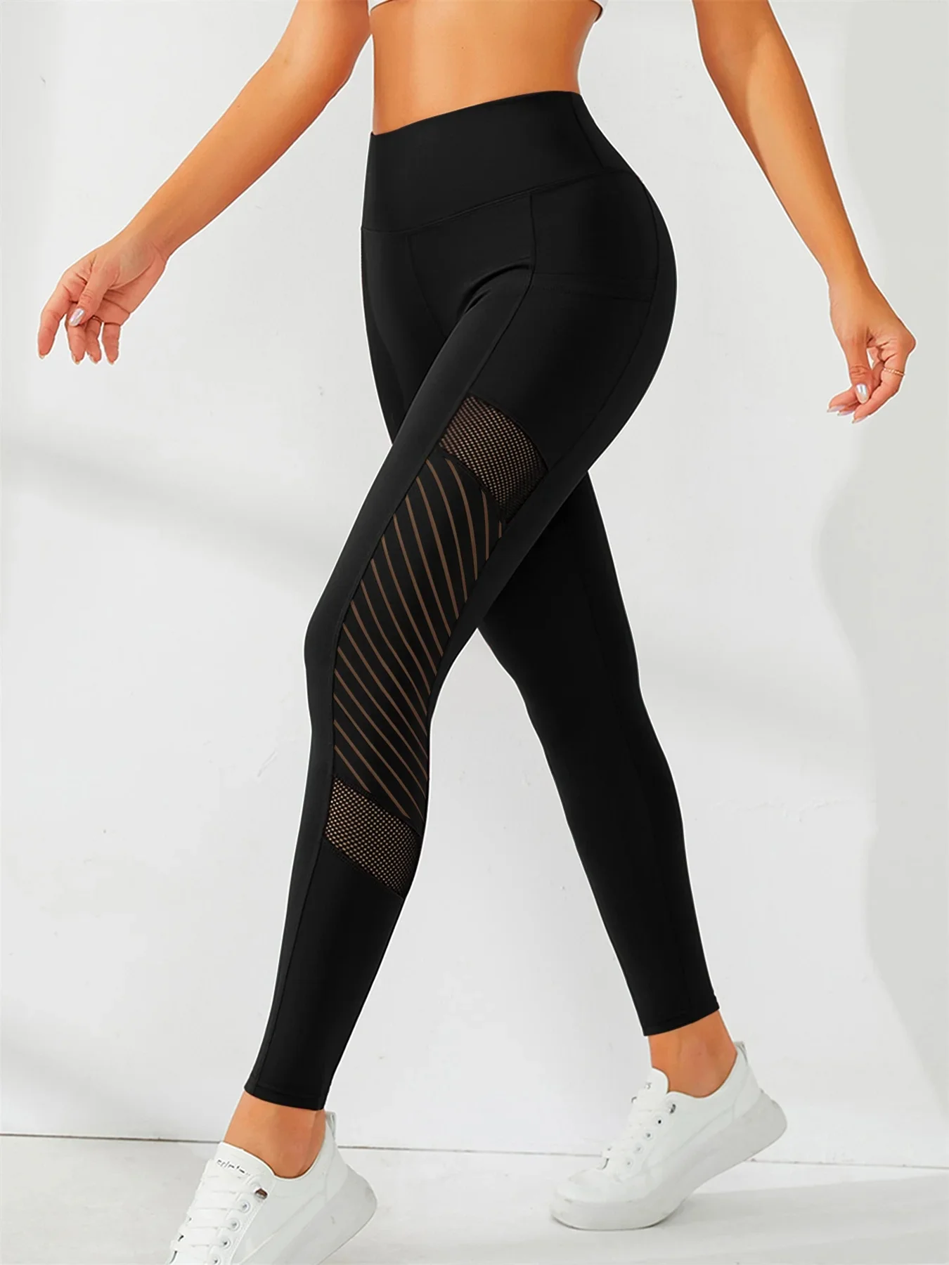 Yogabroek met zijgaas en zakken Hoge stretch Comfortabel ademend Effen kleur Fitness-vormende legging voor dames - afbeelding 2