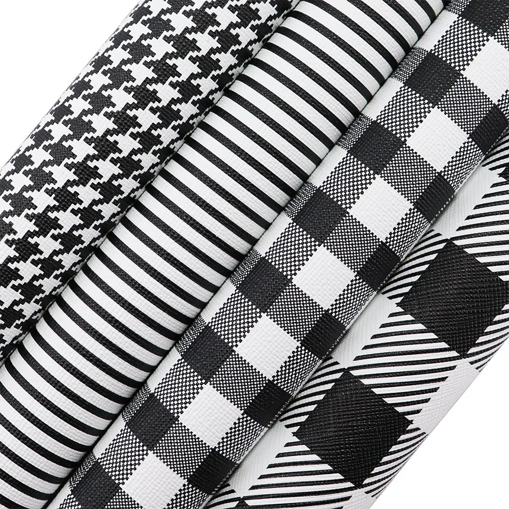 30x132cm rolka czarny biały pasek ze sztucznego koloru ptaka wzór w kratkę materiał ze skóry do kokardek torebka rękodzieło BH044 — zdjęcie 2