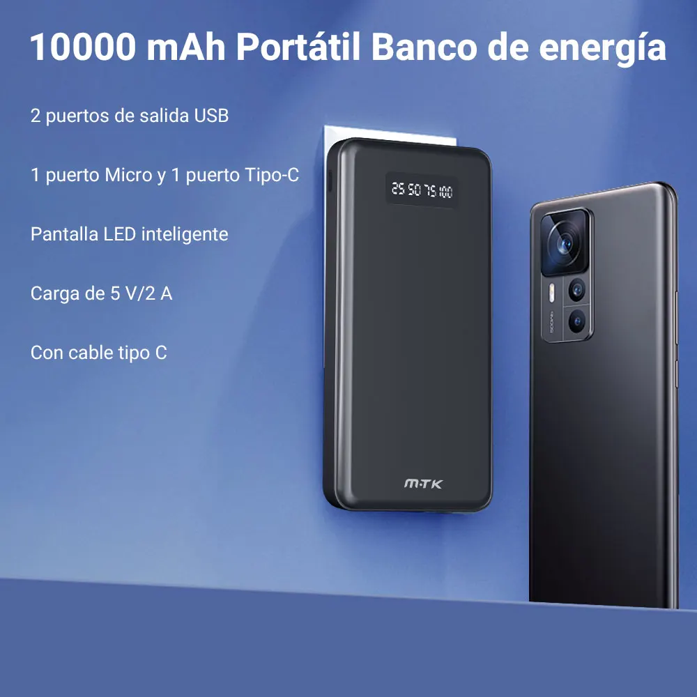 باور بانك محمول أسود 10000 مللي أمبير 37 وات في الساعة شحن سريع 3 منافذ USB وشاشة LED مناسبة لموصلات الهواتف المحمولة والأجهزة اللوحية من النوع C #3