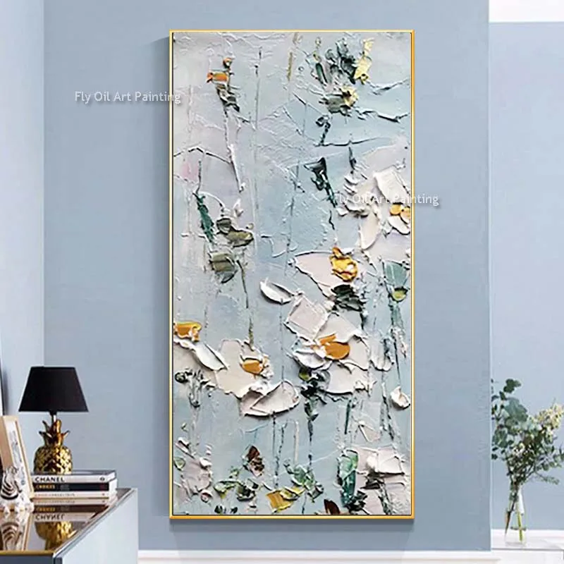 White Daisy Flower Camomile Wall Art Meadow Oil Painting Textured White Floral Canvas Painting Impasto Handmade Flower Field