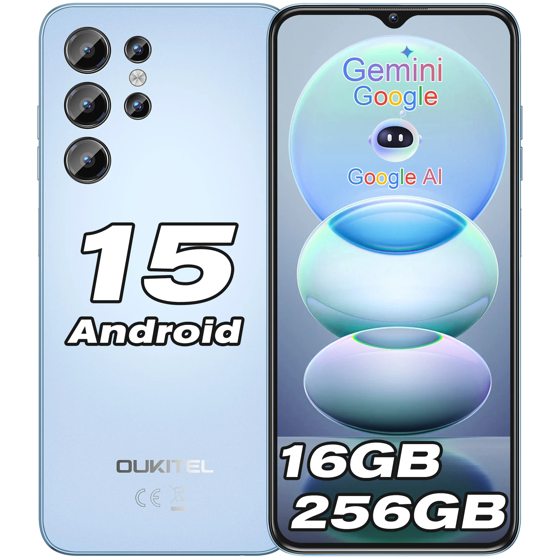OUKITEL C1PRO Android 15 Cell Phone Unlocked 2025-16GB+128GB(TF 1TB),5150mAh Battery Smartphone, 6.52'' Waterdrop Screen, , 13MP