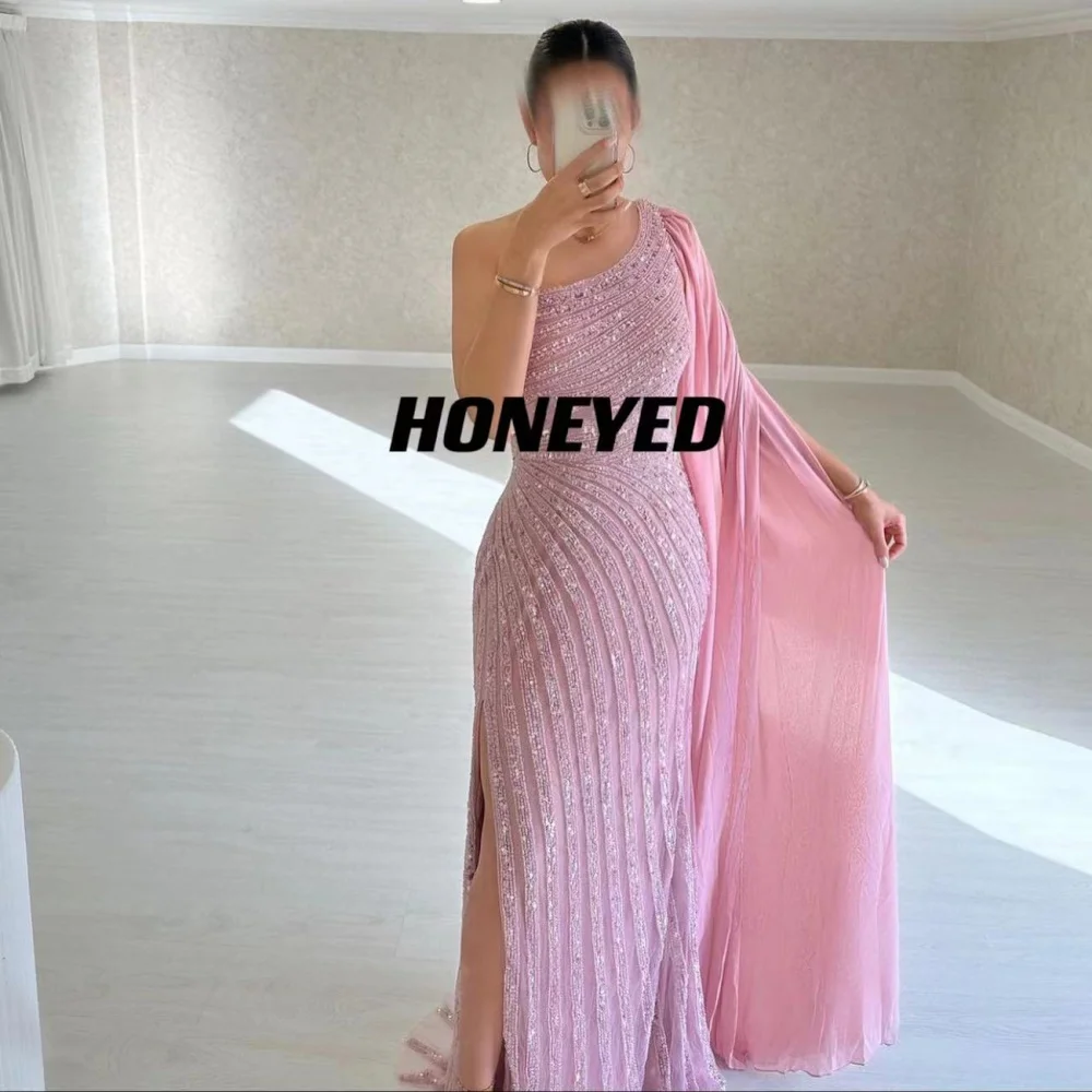 HONEYED 2024 Luxury Sequins One Shoulder Evening Dress Woman Long Wedding Prom Party Elegant Formal Dresses For Women Customized