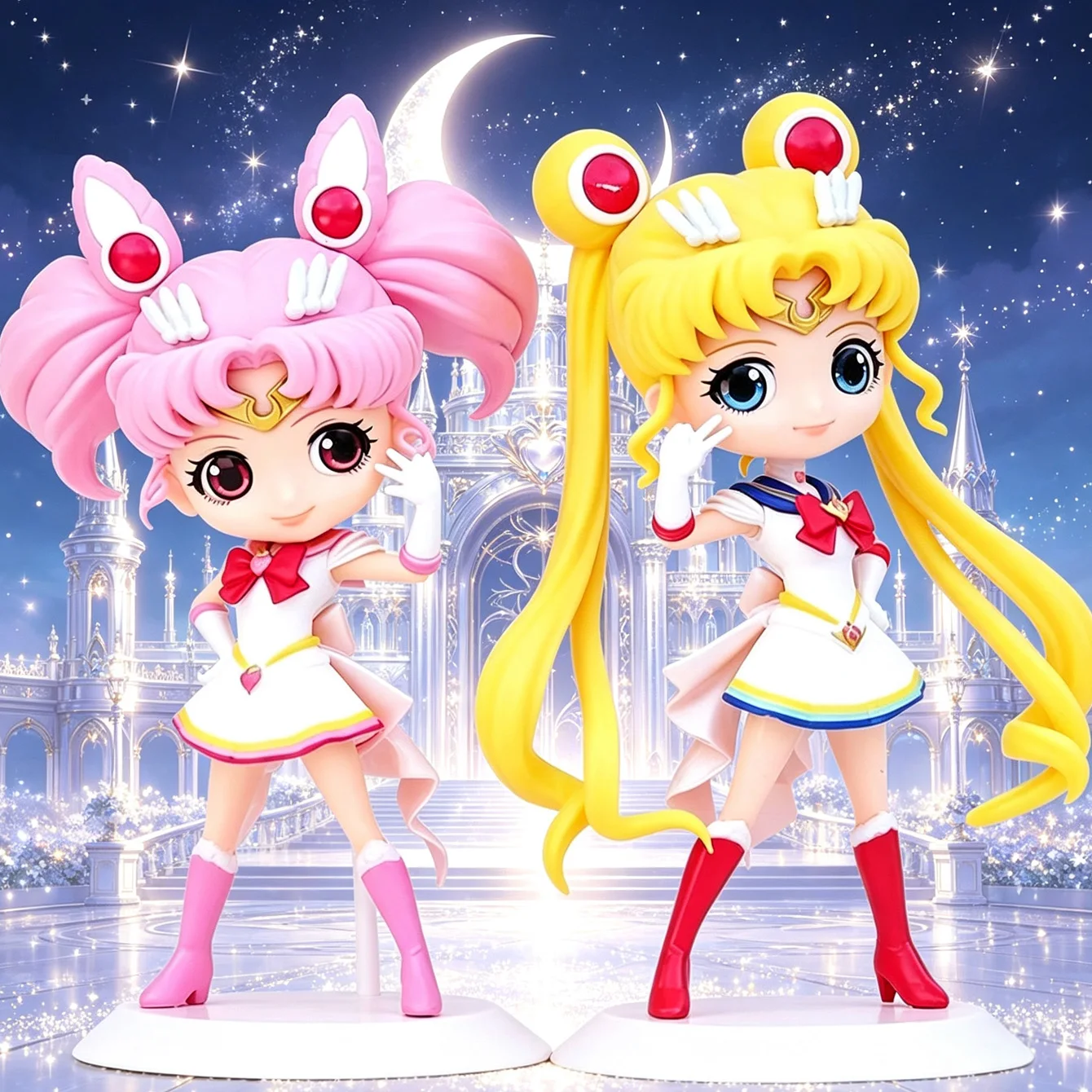 Sailor Moon & Chibi Moon Figure Set – Q Posket Style, Tsukino Usagi & Chibiusa, Sailor Uniform Ver PVC Collectible Statue view 2