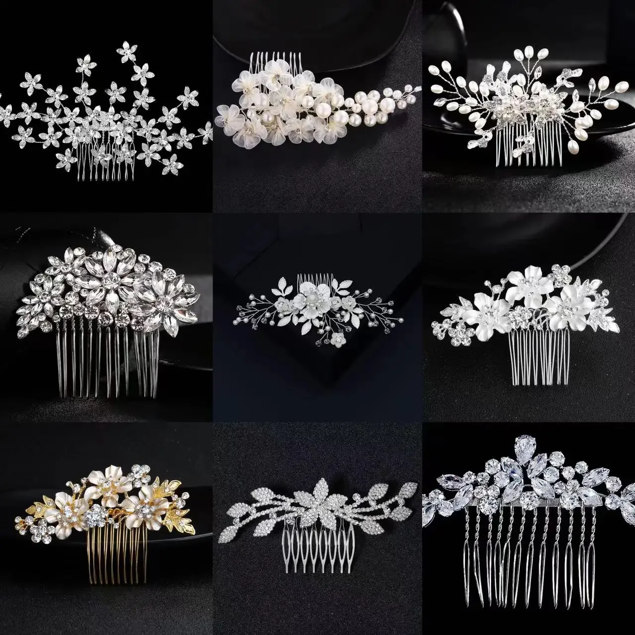 Ślubne akcesoria do włosów dla nowożeńców Kryształowe złoto Srebrne grzebienie do włosów dla kobiet Biżuteria na imprezę Prezent dla druhny — zdjęcie 2