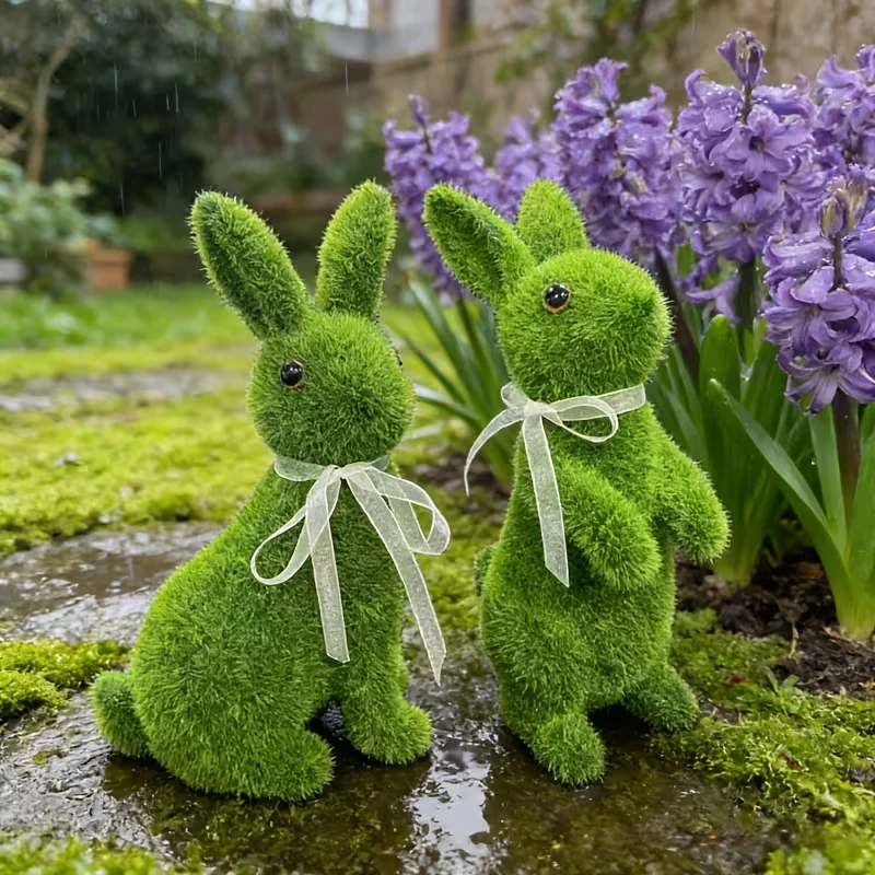 Green Flocked Easter Bunny Tabletop Ornaments