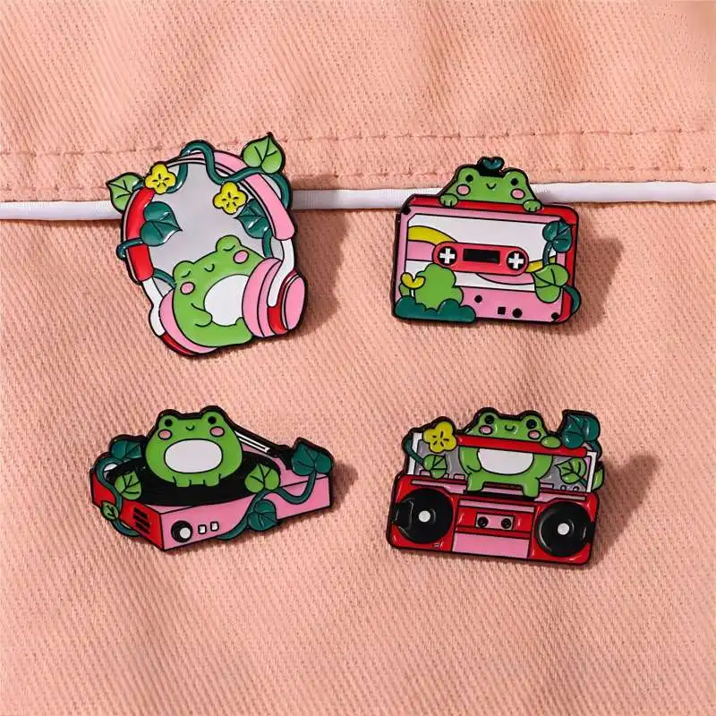 Cute Cartoon Frog Music Series Enamel Brooch Creative Energetic Pink Lapel Pin Badge Backpack Clothing Hat Accessories