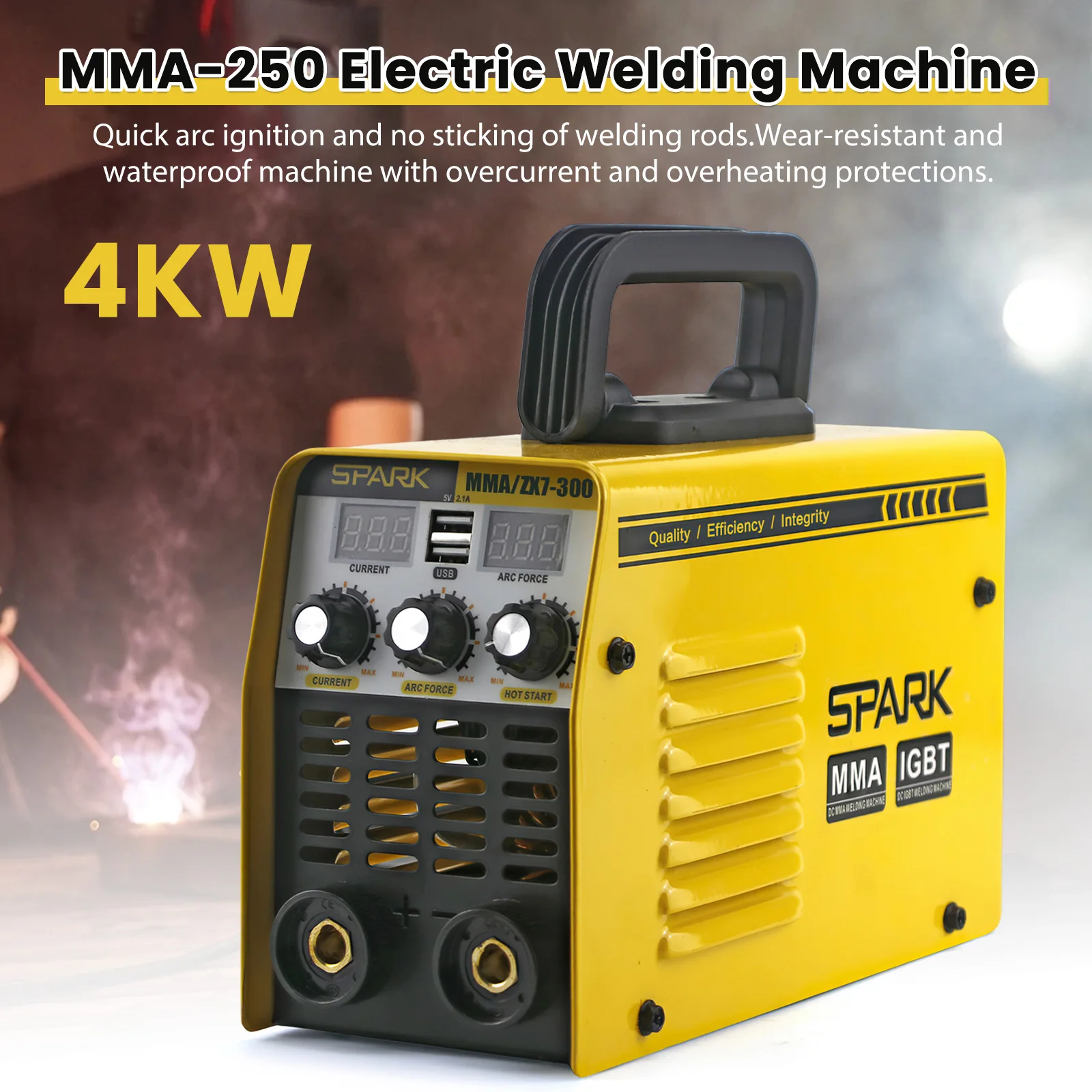 MMA-250 Schweißgerät, mit zwei USB-Anschlüssen und zwei digitalen Anzeigen, manuelles Lichtbogenschweißgerät, 250-A-tragbares Elektroden-Schweißgerät für Heimwerkerarbeiten und Reparaturen.