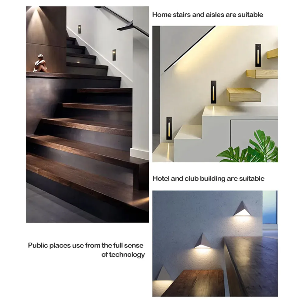 Led Step Stair Lamp 2W Recessed Wall Corner Light Brushed Gold Footlights Nightlights for Living Room Aisle Staircase Lighting