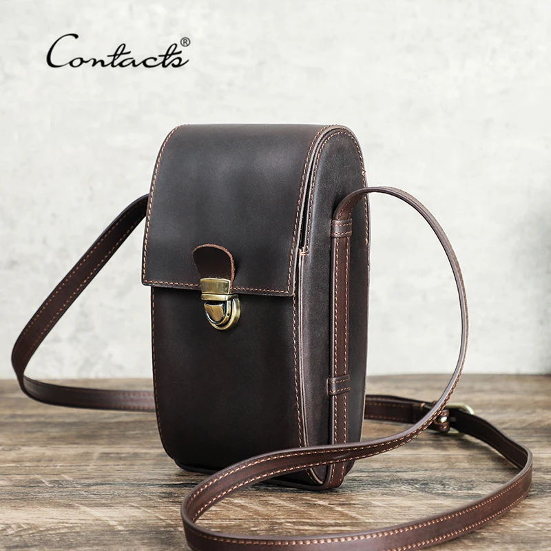 CONTACT'S Genuine Leather Men Mini Shoulder Bag Small Crossbody Phone Bag Travel Casual Male Messenger Bags Designer Handbag