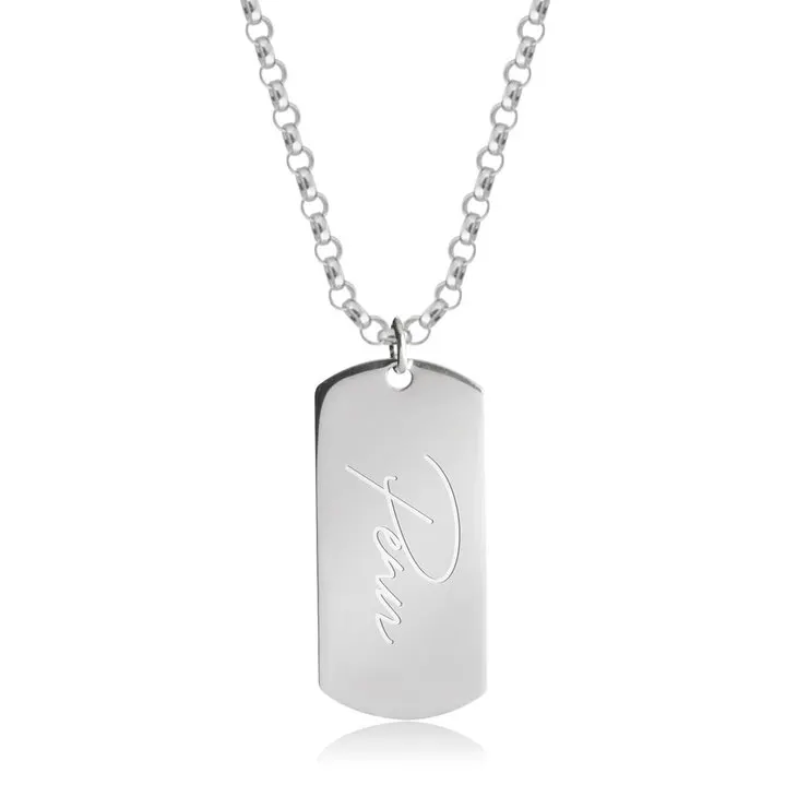 Men's Handwritten Dog Tag Necklace Personalized Stainless Steel Square Pendant Unique Custom Handwriting Jewelry Gift for Him