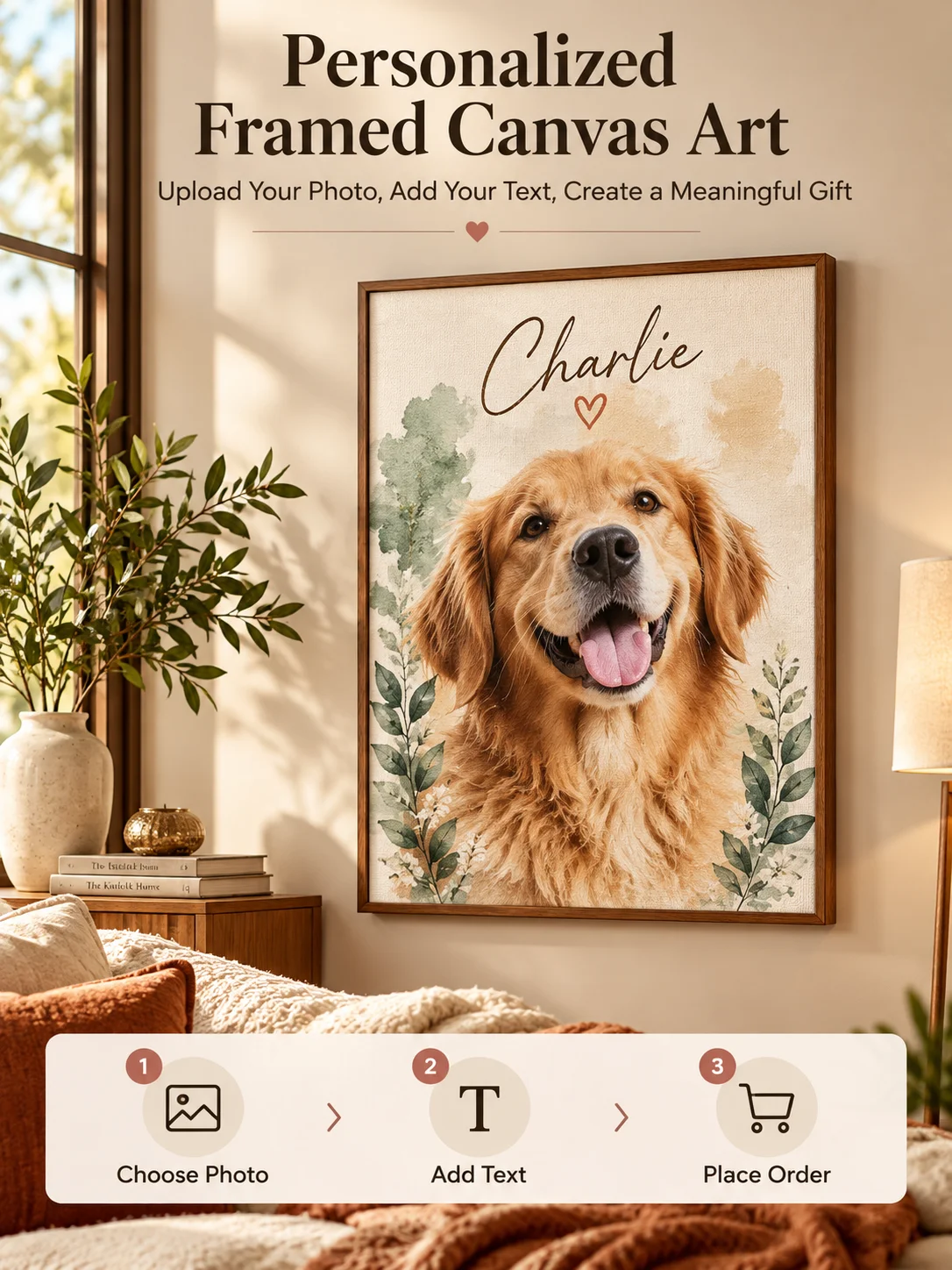 Custom Photo Wall Art Wooden Framed Canvas Painting Personalized Customized Picture Upload Your Own Image Gift for Famil