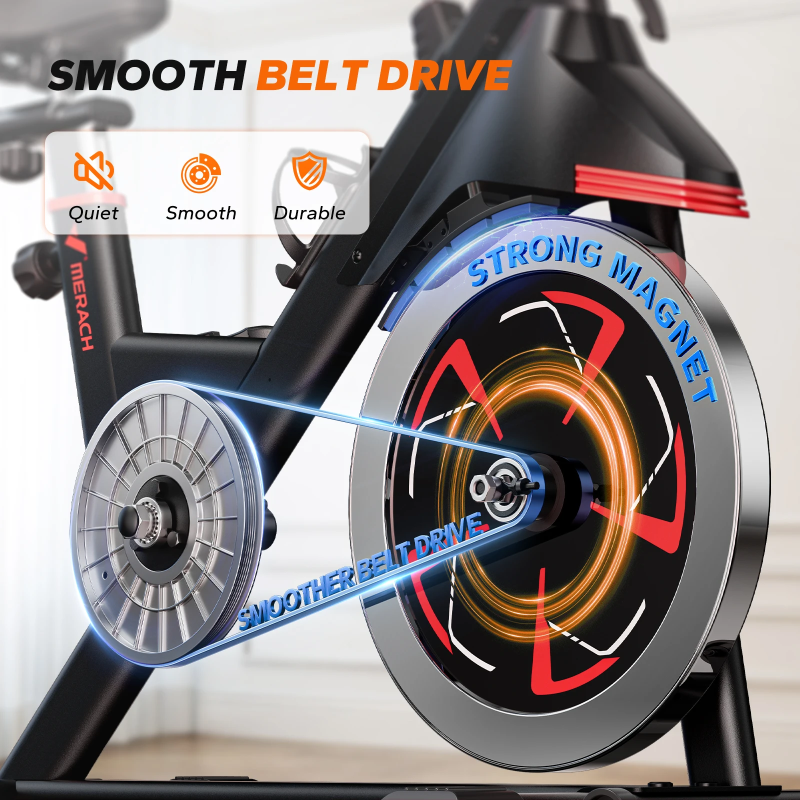 MERACH Magnetisches Heimtrainer-Fahrrad mit 350 lbs Tragkraft, Geräuscharm, für Indoor-Workouts, Hochbelastbares Stationäres Fahrrad für Heimgymnastik, Spinning-Bike mit Exklusiver APP-Training-App, Anpassbare Sitz- un – Detail 3