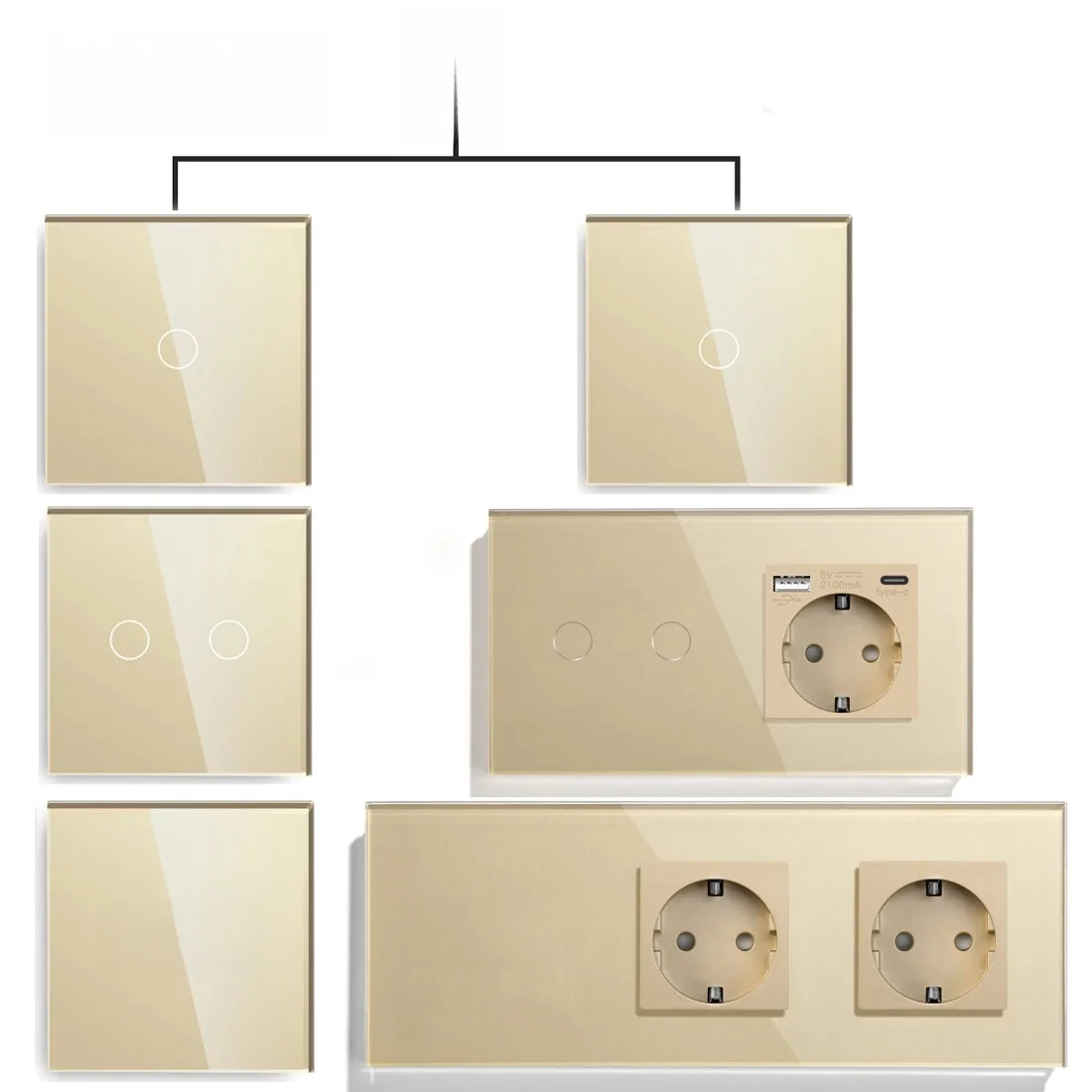 Bseed Touch Lichtschakelaar 1/2/3Gang 2Way Stopcontact Type-C Usb-poort Lichtschakelaars Voor Trappen Glazen Paneel Blauwe Achtergrondverlichting 240V - afbeelding 2