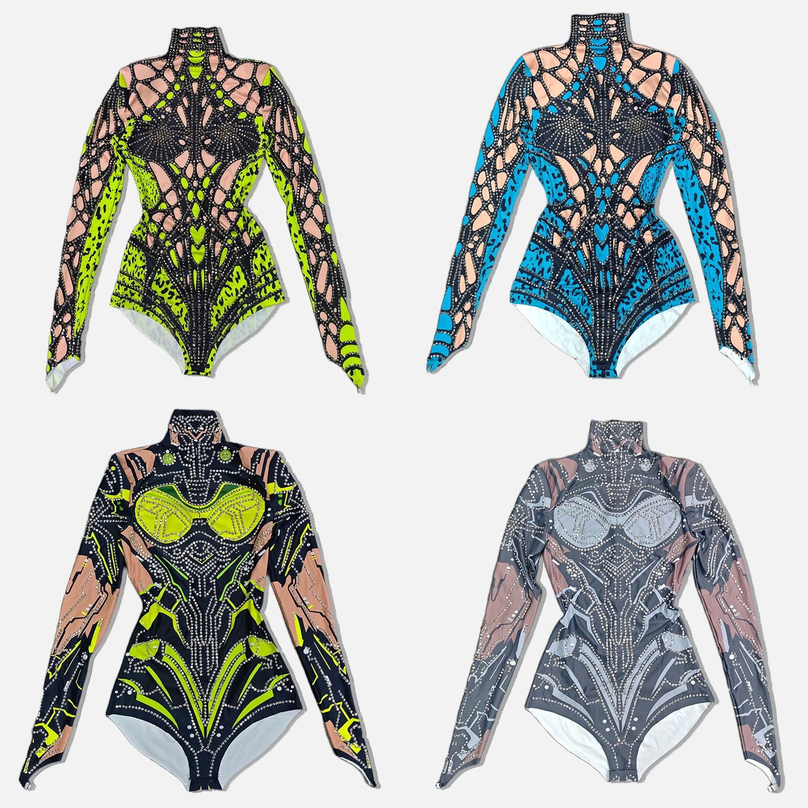 Sexy Stage Sparkly Rhinestones Bodysuit Green Dance Costume Party Bar Show Performance drag queen Outfit Cosplay Halloween pole image 3