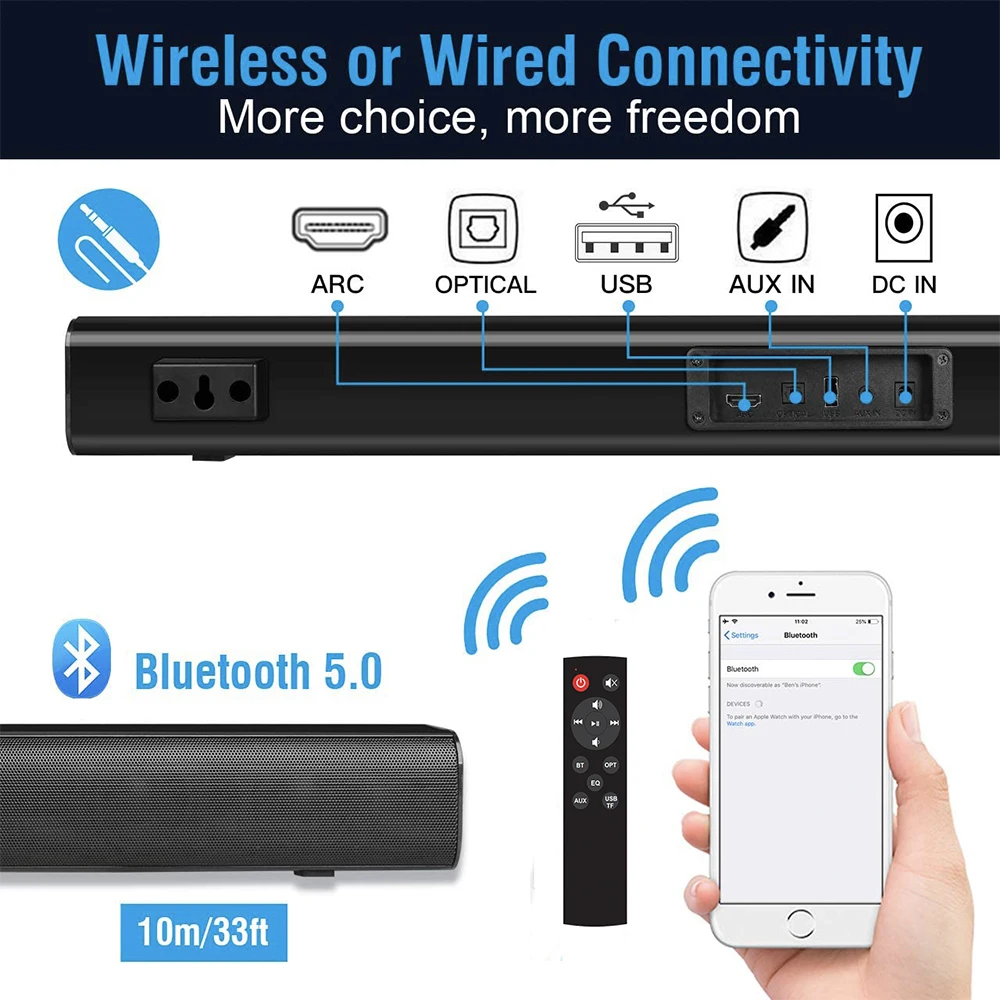 Imagem -06 - Hdmi-compatível com 37 Polegadas Bluetooth Soundbar para Led tv Parede Mountable Casa Teatro 3d Surround Som Óptico Spdif Arco Destacável