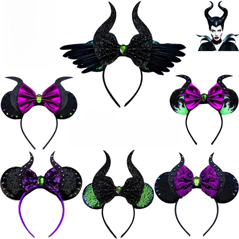 Bandeau de Sauna Maléfique Disney pour Fille, Serre-tête avec Oreilles et Plumes Noires, Accessoires pour Cheveux, Cosplay, Cornes de Sorcière, Nministériels d, Carnaval, Enfant, Femme