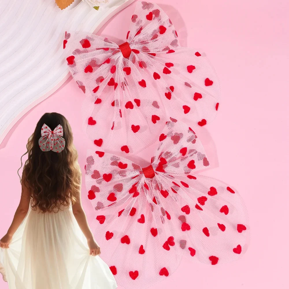 Pinces à cheveux en Tulle avec nœud en forme de cœur, 2 pièces, épingles à cheveux élégantes en dentelle, Barrette douce pour filles, enfants, accessoires de coiffure à la mode