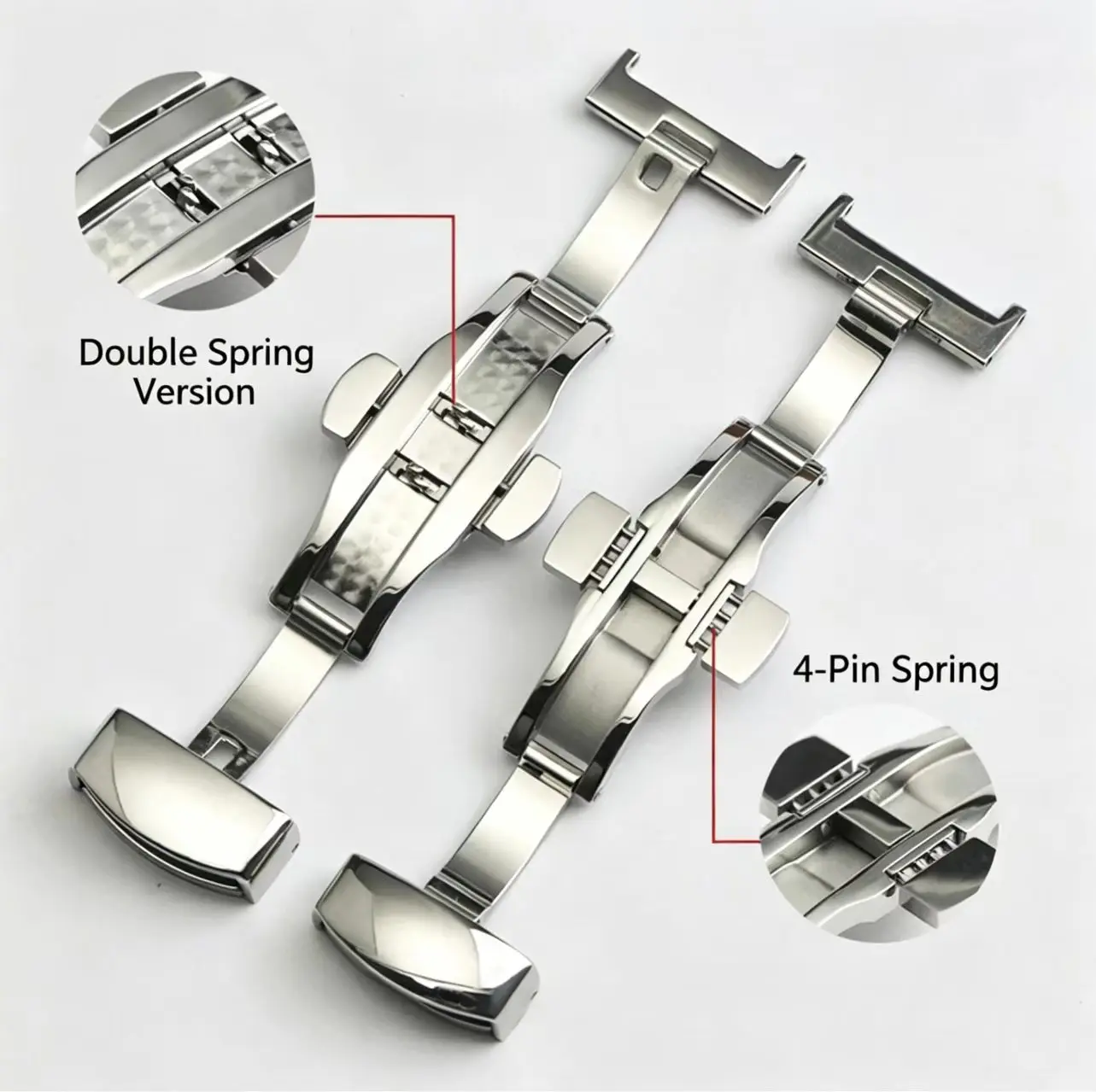 Picture 4: Universal stainless steel double-push butterfly clasp (4-pin) for leather watch straps (vacuum plated; 12mm, 16mm, 18mm)