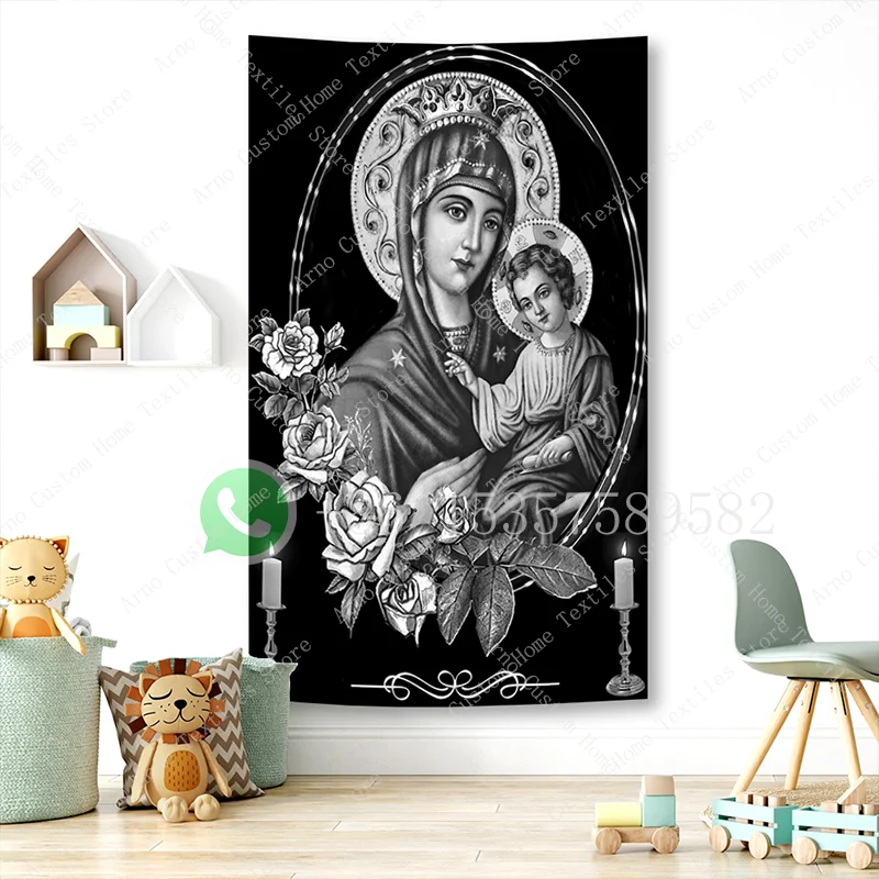 ROMWE Goth Dark Holy Lady White Dove Cross Printed Polyester Tapestry 1 piece perfect  living room bedroom camping wall