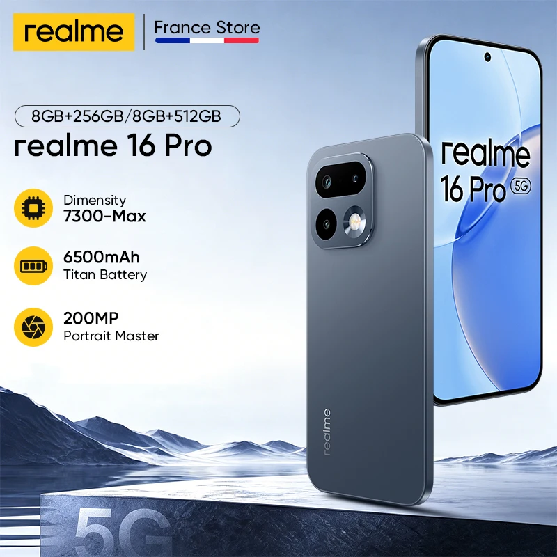 2026 Nuevo realme 16 Pro 5G, versión europea: cámara LumaColor de 200 MP, pantalla AMOLED de 6500 nits, chip Dimensity 7300-Max, NFC