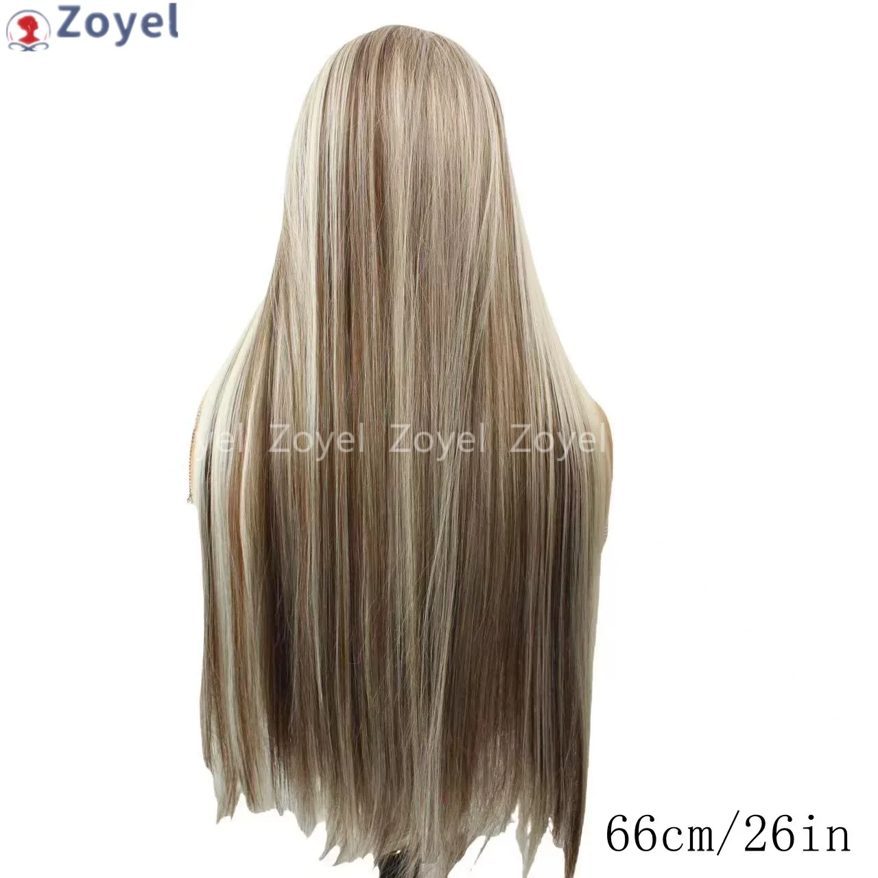 Blonde Highlight Lace Front Wig Long Straight Ombre Brown Blonde 13x4 Synthetic Lace Front Wigs for Women 24 Inches