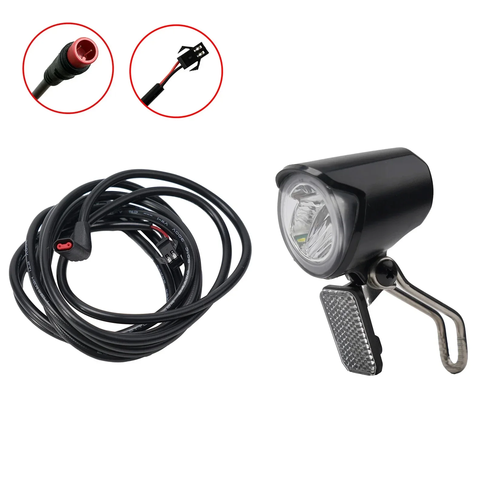 AliExpress E-Bike Led Headlight 6V 12V/24V/36V/48V/60V Bicycle Light Waterproof Front Headlight SM Plug Waterproof Plug Connector 2 Pins