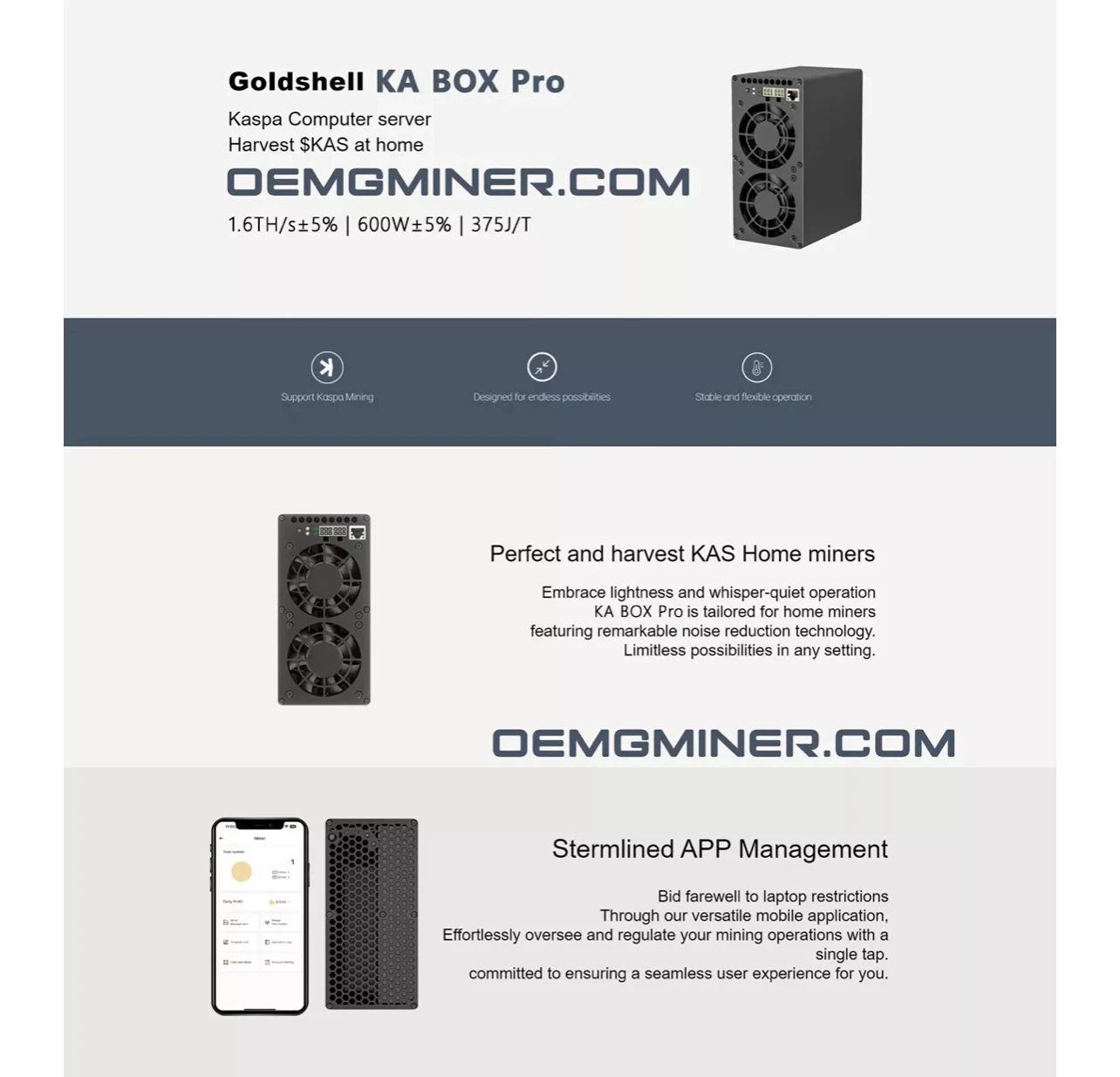 

Goldshell KA Box Pro Kaspa Miner 1.6TH/s 600W Home Mining with PSU ready stock