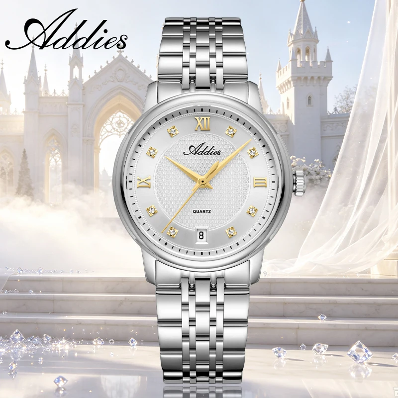 ADDIES Luxury Women's Watches 31mm Sapphire Crystal Diamond Dial Quartz Watch Stainless Steel Ladies Business Waterproof Watches