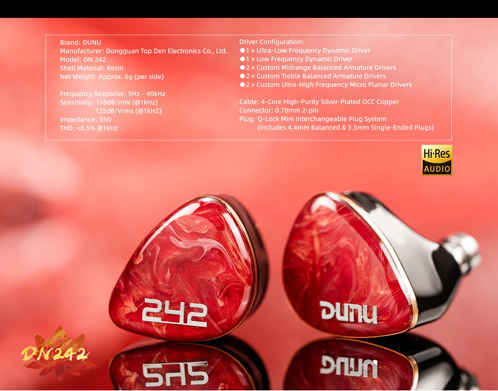 DUNU DN242 2DD+4BA+2 Micro Planar Drivers HiFi-Musik-In-Ear-Kopfhörer mit Q-Lock Mini austauschbarem Anschlusskabel – Detail 12