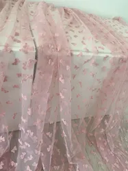 Mauve Pink Tulle Lace Fabric with Velvet Bows, Baby Tutu Party Decoration Girls Birthday Wedding Dress Materials