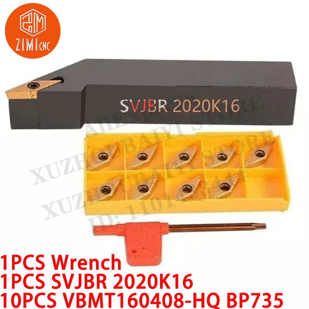 

1PC SVJBR 2020K16 Lathe External Turning Tool Holder +10PC VBMT160408-HQ BP735 Carbide Inserts CNC tool metal lathe cutting tool