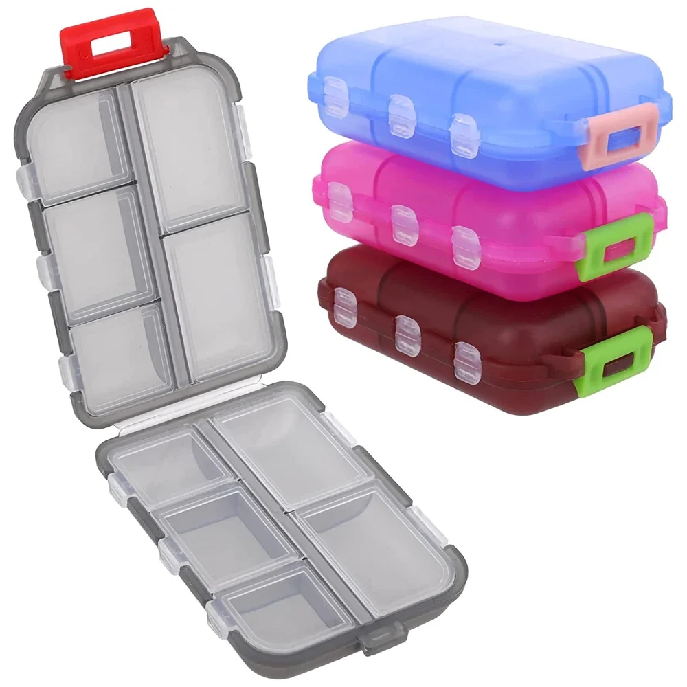 Double-layer small pill box Portable pill box Transparent 10-cell sealed medicine storage box camping equipment survival kit