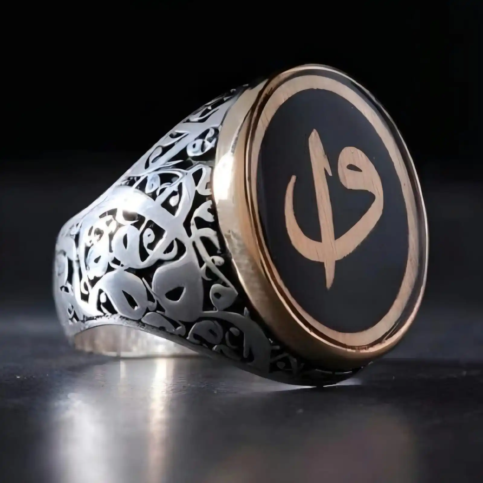 

Elif Vav Motif Silver Ring, Engraved, Personalizable, 925 Sterling, Special Gift