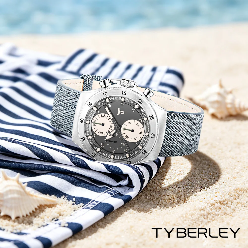 TYBERLEY brand 2026 new fashion casual men's quartz watch VD38 sports men's watch sapphire mirror waterproof nylon watch for men