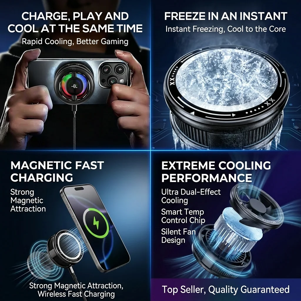 MEMO CX19 Magnetic Phones Cooler 15W Magnetic Wireless Charger Semiconductor Phone Fast Cooling Fan Back-Clip 2 in 1 Game Cooler
