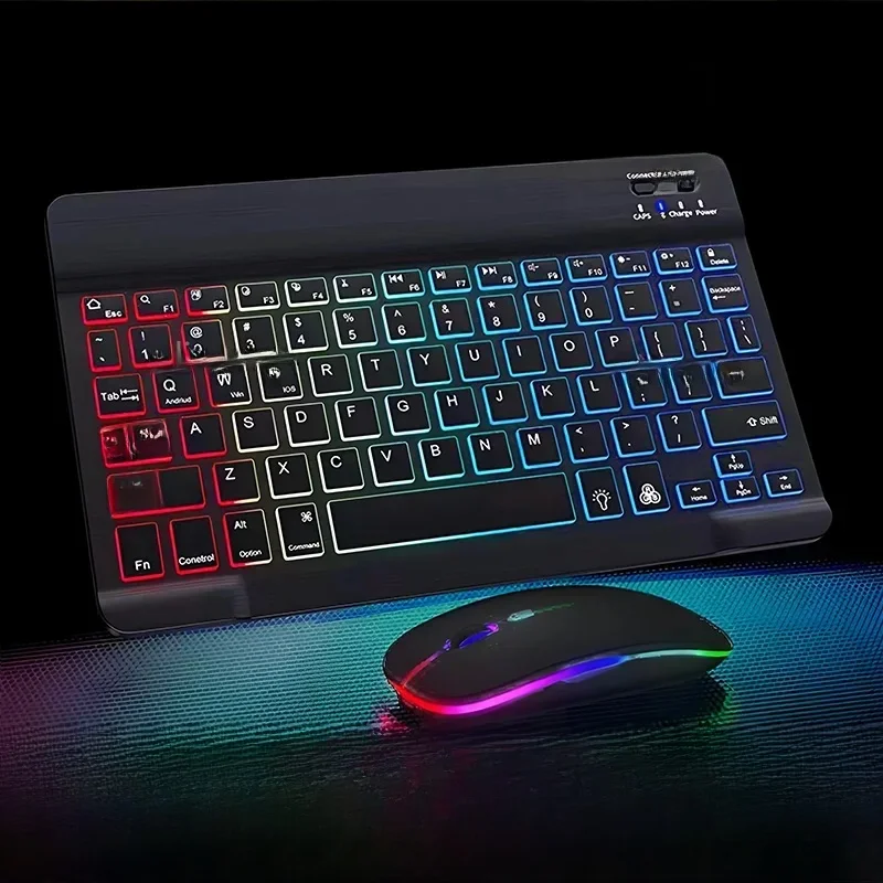 Mini podświetlana klawiatura RGB 10 cali Bluetooth bezprzewodowa mysz 2.4G akumulator do tabletu telefon komórkowy Windows Android klawiatura iPad — zdjęcie produktu 7